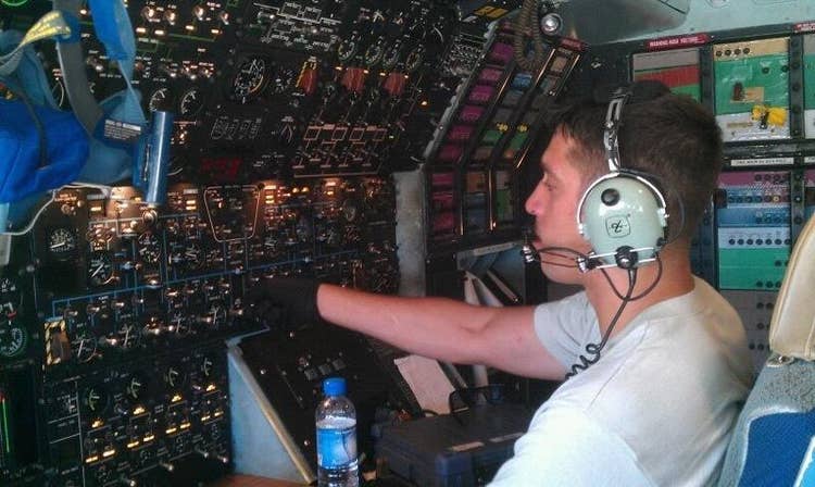 Matthew operating the Auxiliary Power Unit on a C-5 Aircraft