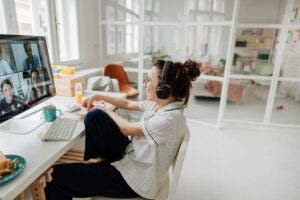 woman in an online meeting working from home